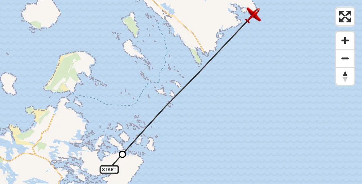 Flight path map showing Air Ambulance Aircraft route from Tobha Beag to Inner Seas