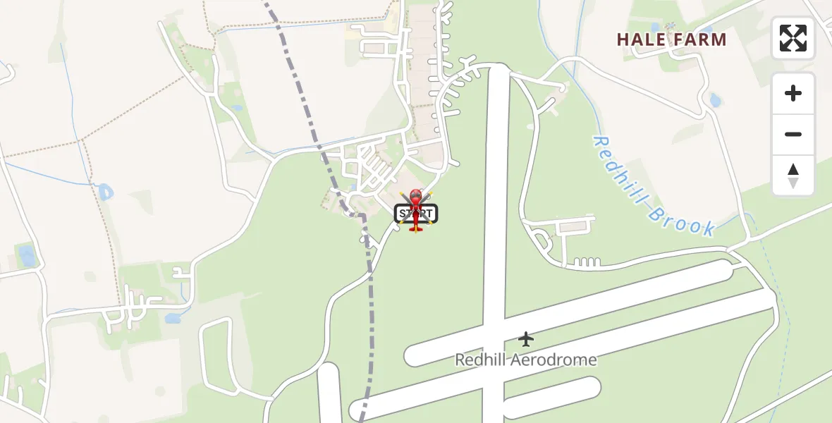 Flight path map showing Air Ambulance Helicopter route from Redhill Aerodrome to Redhill Aerodrome