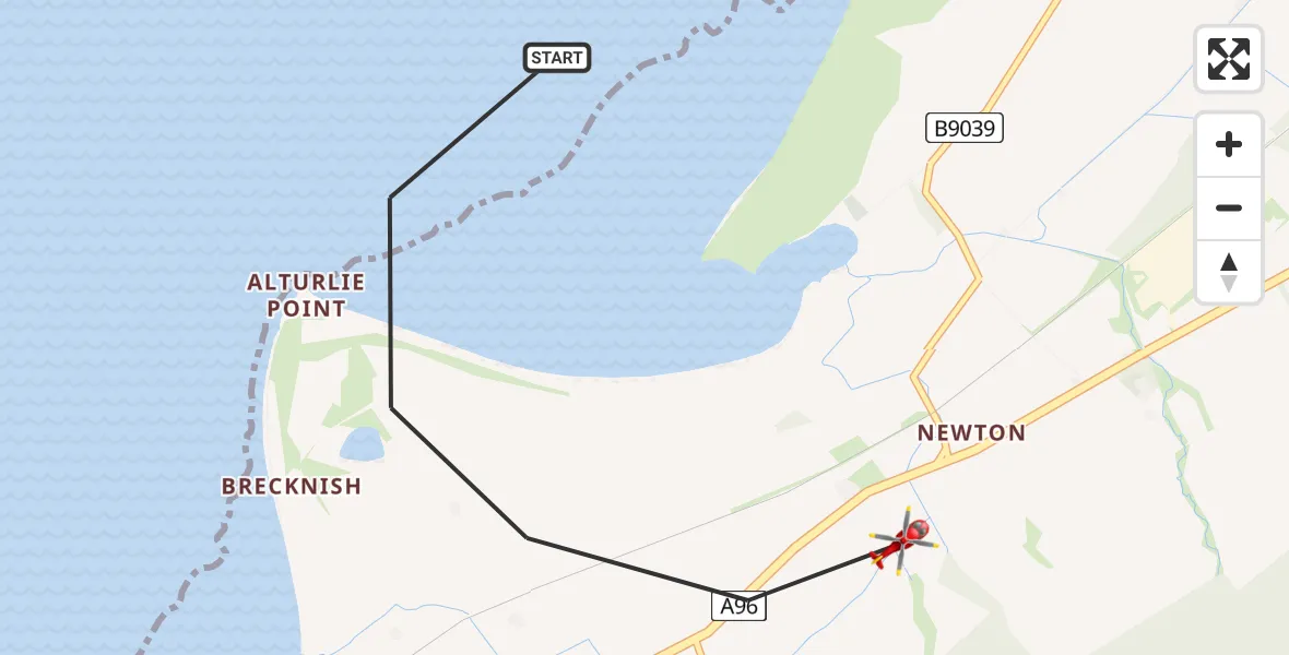 Flight path map showing Air Ambulance Helicopter route from Inverness to Inverness