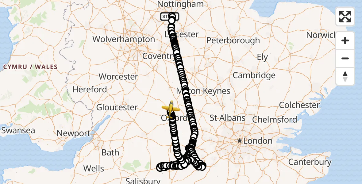 Flight route Police Aircraft East Midlands Airport - London Oxford Airport, 21 April 2026, 15:29