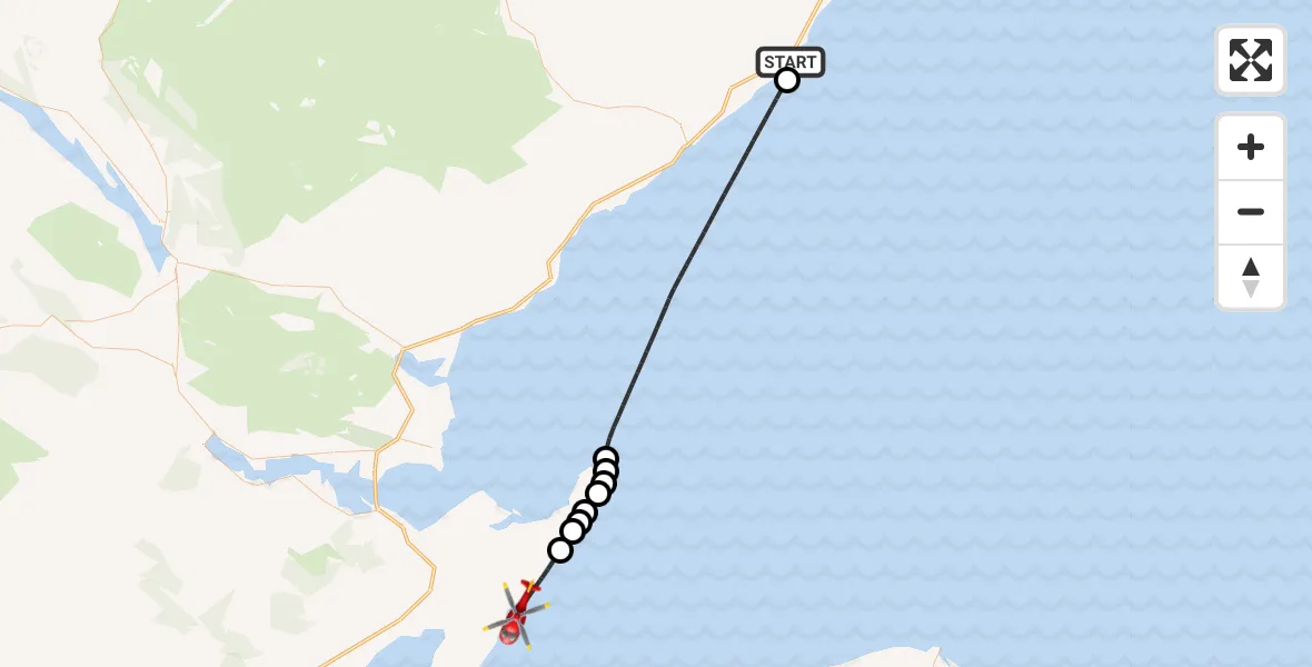 Flight path map showing Air Ambulance Helicopter route from Berriedale to Hilton of Cadboll