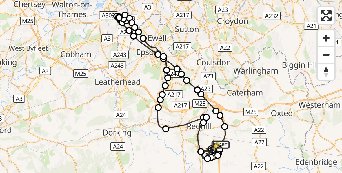 Flight path map showing Police Helicopter route from South Nutfield to Redhill Aerodrome