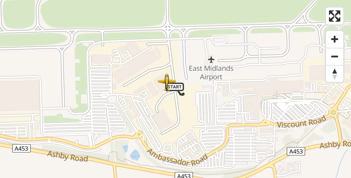 Flight path map showing Police Aircraft route from East Midlands Airport to East Midlands Airport