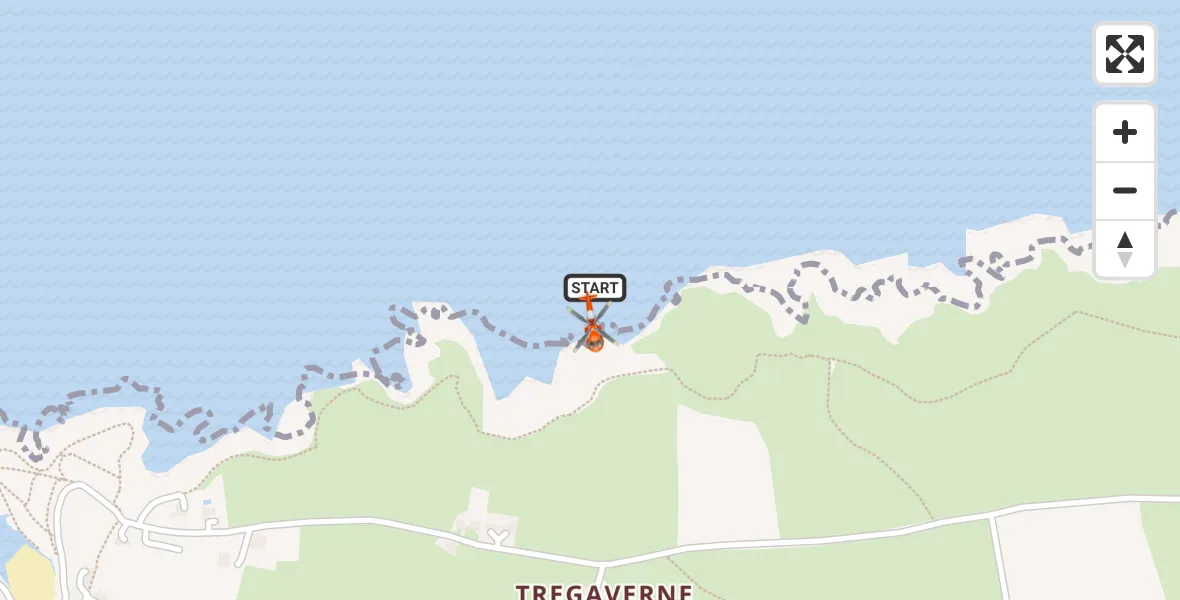 Flight path map showing Coastguard Helicopter route from Port Isaac to Port Isaac