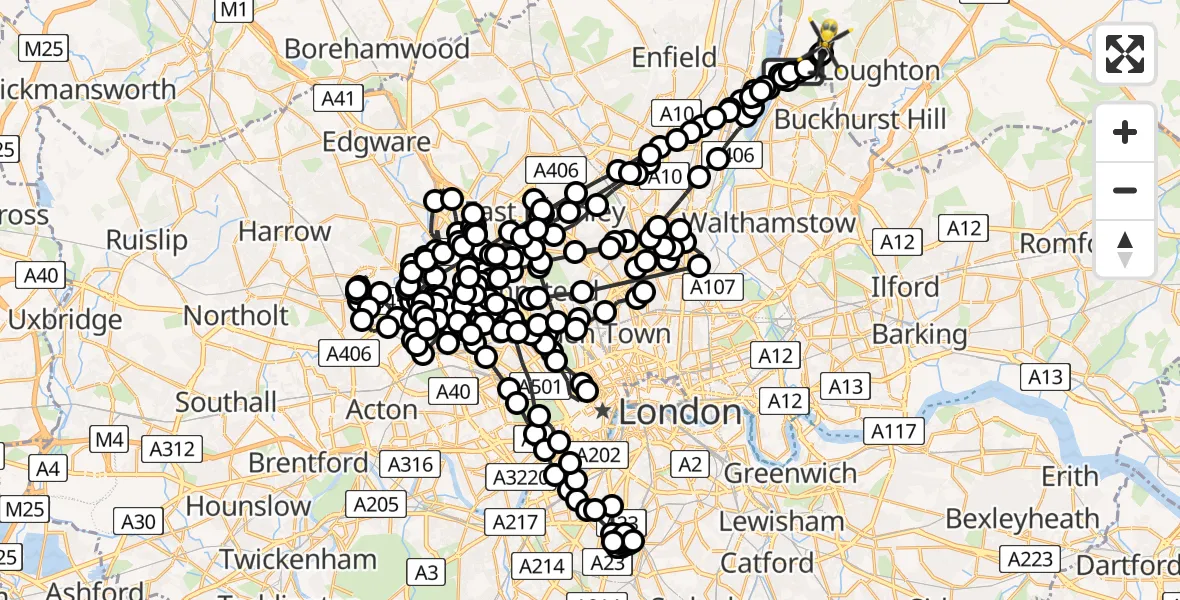 Flight route Police Helicopter Chingford - Metropolitan Police Air Support Unit Lippitts Hill, 21 April 2026, 16:04