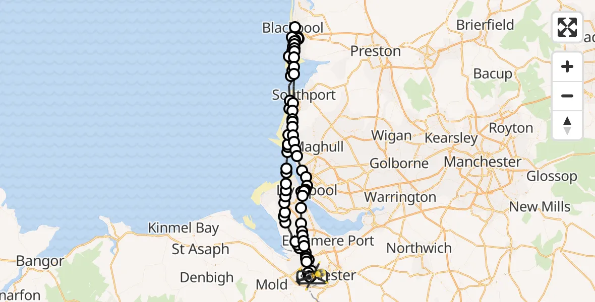 Flight path map showing Police Helicopter route from Hawarden Airport to Hawarden Airport