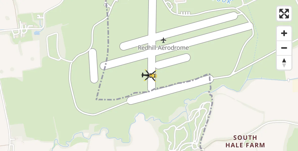 Flight path map showing Police Helicopter route from Redhill Aerodrome to Redhill Aerodrome