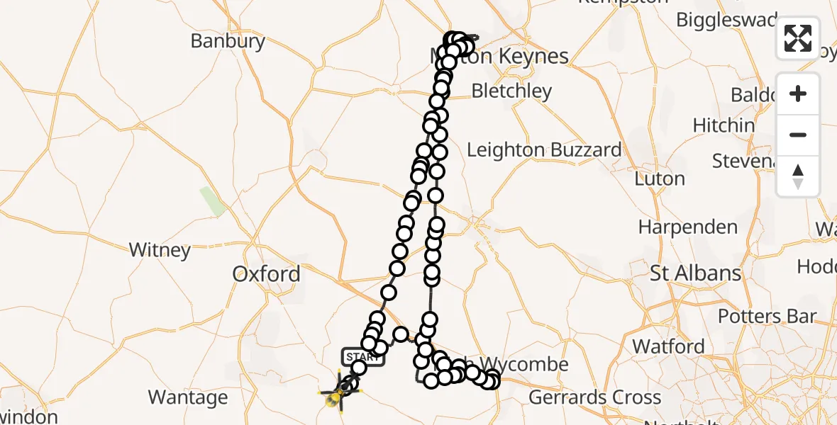 Flight path map showing Police Helicopter route from Cuxham to Crowmarsh Gifford