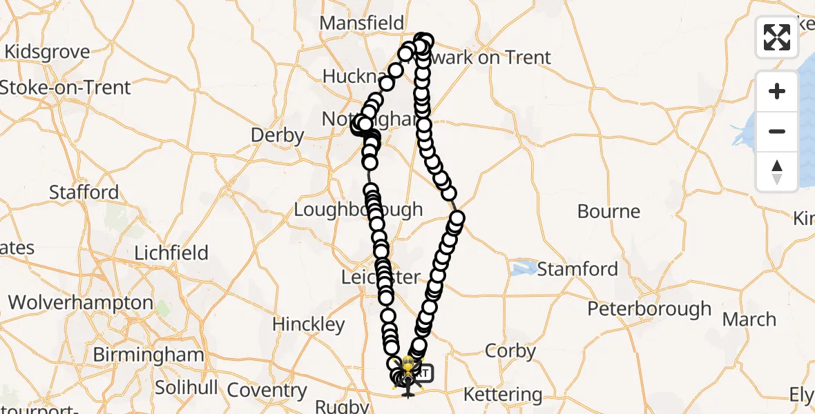 Flight path map showing Police Helicopter route from Sibbertoft to Sulby Airstrip