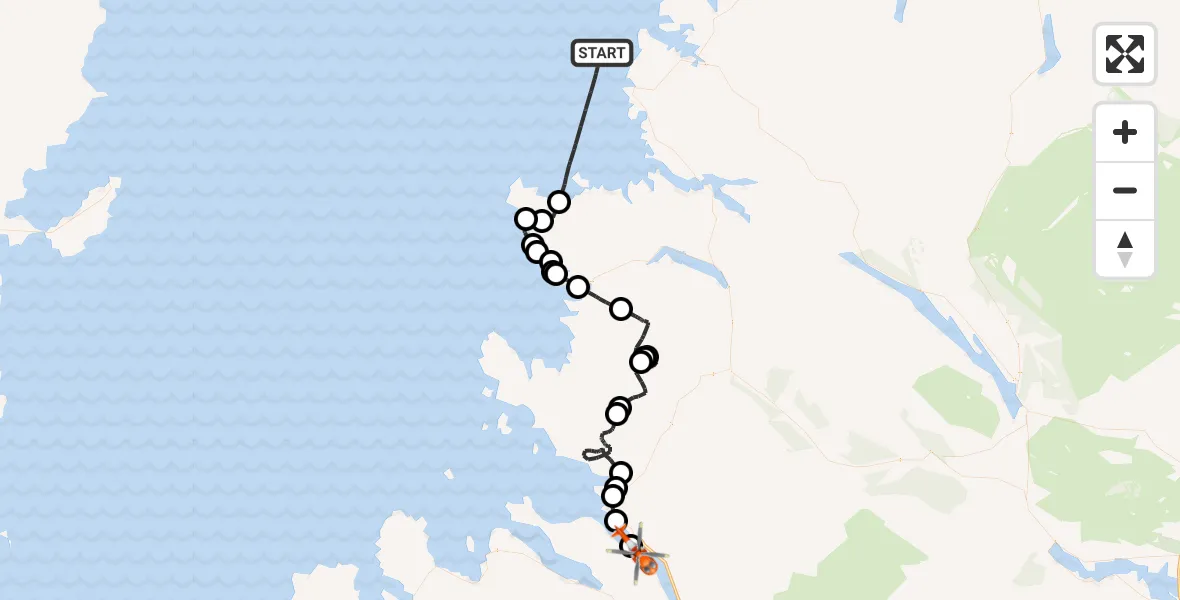 Flight path map showing Coastguard Helicopter route from Inner Seas to Ullapool