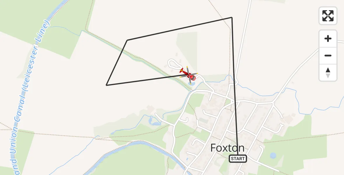 Flight path map showing Air Ambulance Helicopter route from Foxton to Foxton