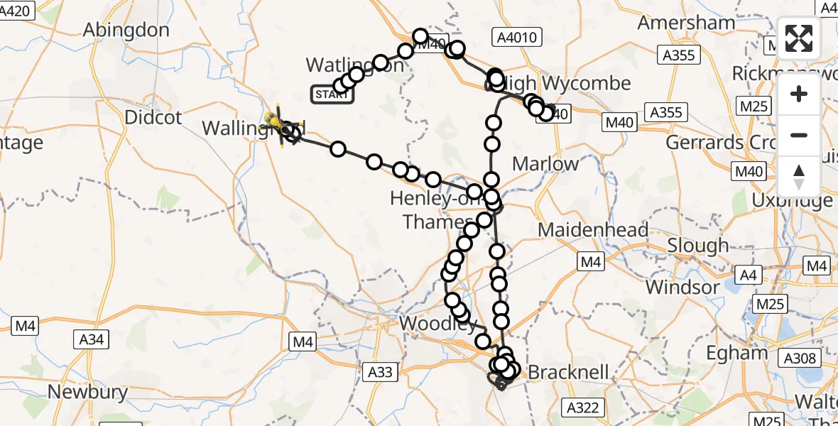 Flight path map showing Police Helicopter route from South Oxfordshire to Crowmarsh Gifford