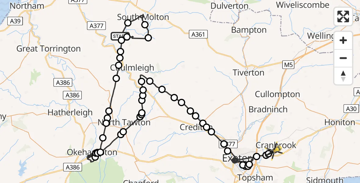Flight path map showing Police Helicopter route from Chittlehamholt to Clyst Honiton