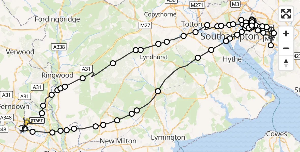 Flight path map showing Police Helicopter route from Bournemouth Airport to Parley Cross