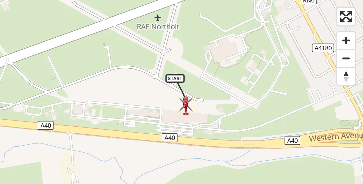 Flight path map showing Air Ambulance Helicopter route from RAF Northolt to RAF Northolt