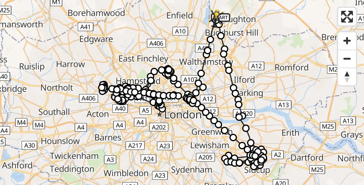 Flight route Police Helicopter Metropolitan Police Air Support Unit Lippitts Hill - Chingford, 21 April 2026, 20:53