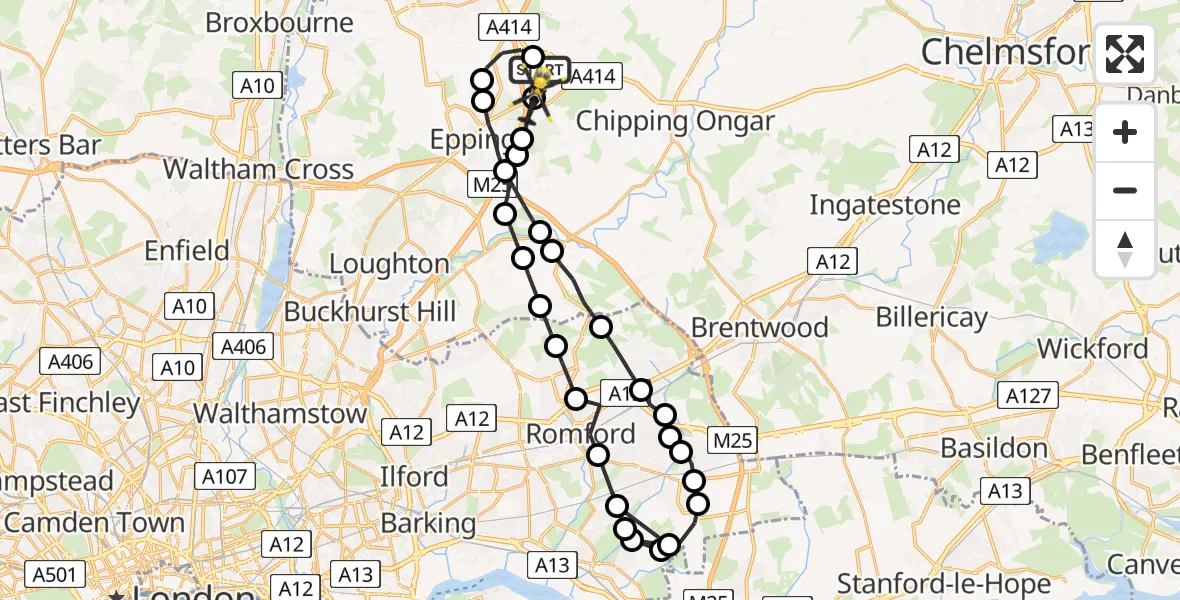 Flight path map showing Police Helicopter route from North Weald Airfield to North Weald Airfield