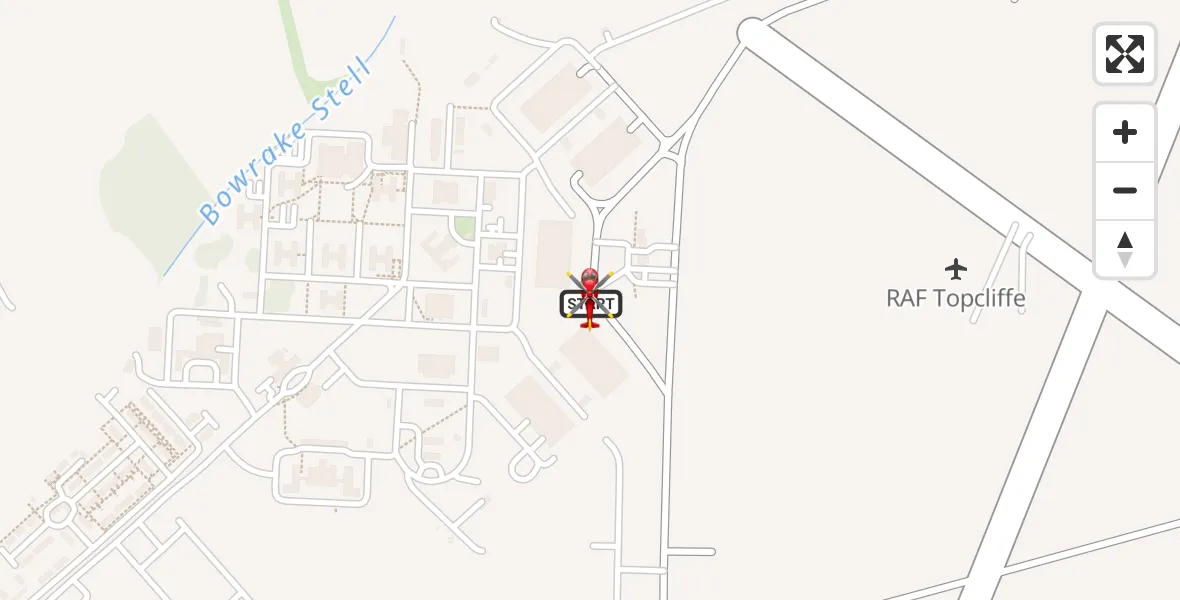 Flight path map showing Air Ambulance Helicopter route from RAF Topcliffe to RAF Topcliffe