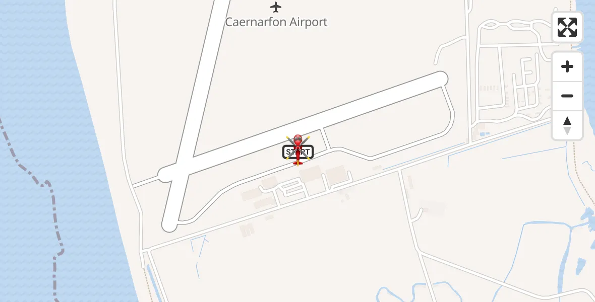 Flight path map showing Air Ambulance Helicopter route from Caernarfon Airport to Caernarfon Airport