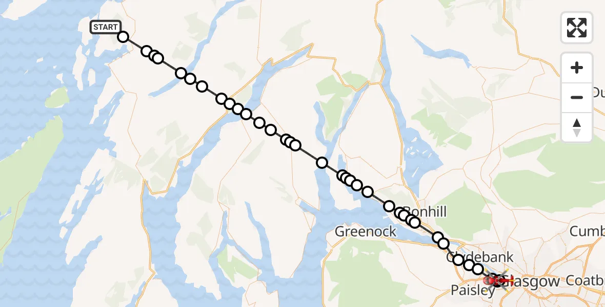 Flight path map showing Air Ambulance Helicopter route from Inner Seas to Queen Elizabeth Hospital