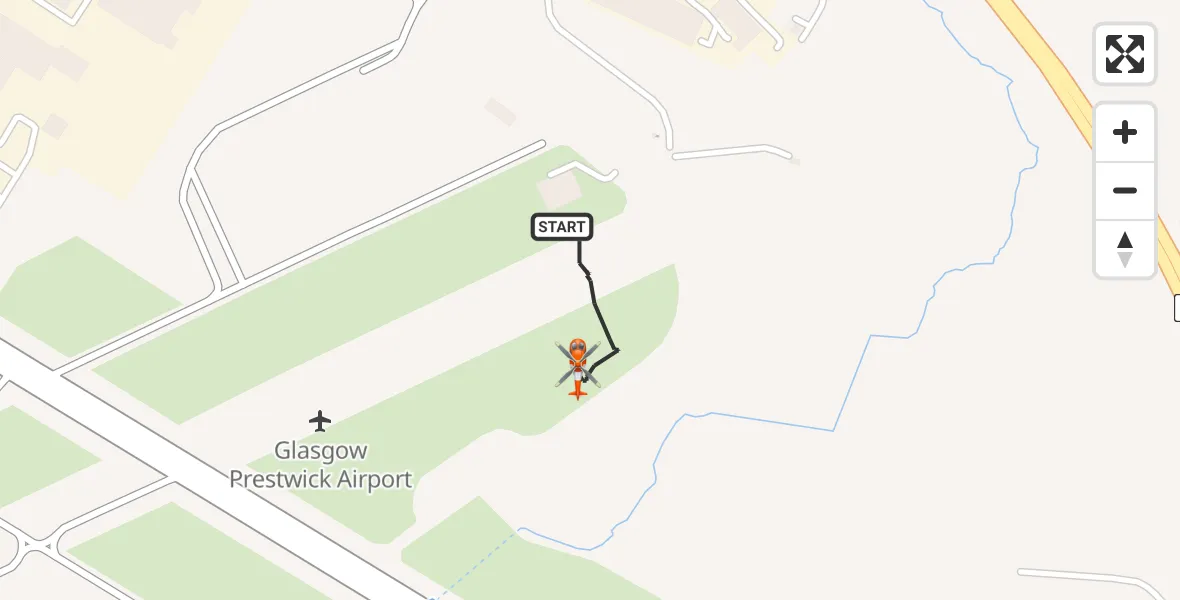 Flight path map showing Coastguard Helicopter route from Glasgow Prestwick Airport to Glasgow Prestwick Airport