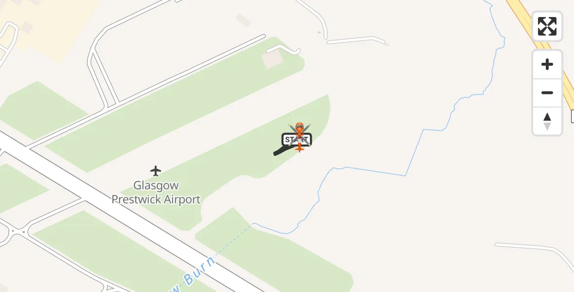 Flight path map showing Coastguard Helicopter route from Glasgow Prestwick Airport to Glasgow Prestwick Airport