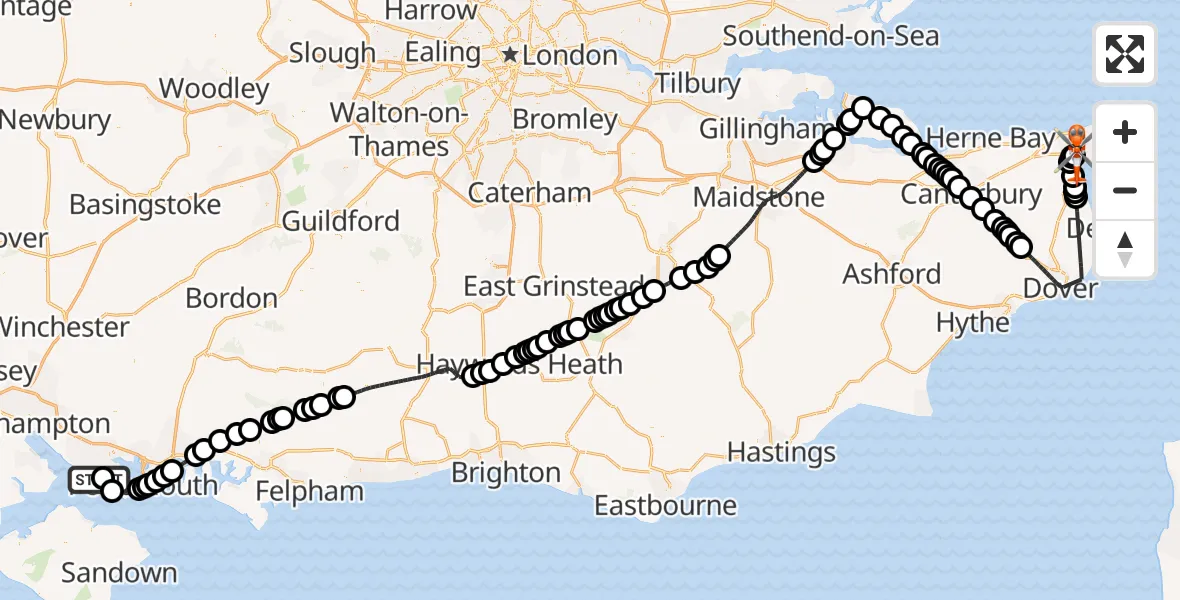 Flight path map showing Coastguard Helicopter route from Solent Airport to Manston Airport
