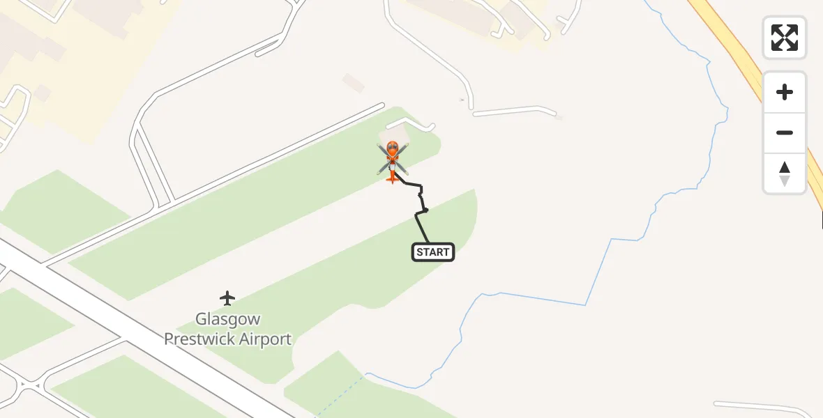 Flight path map showing Coastguard Helicopter route from Glasgow Prestwick Airport to Glasgow Prestwick Airport