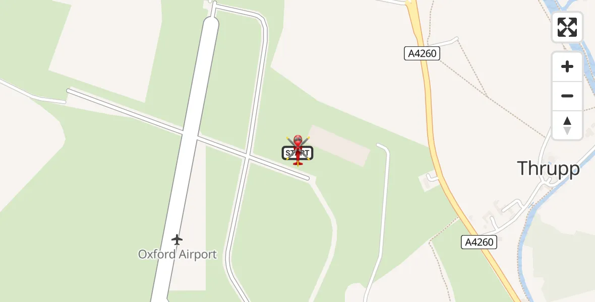 Flight path map showing Air Ambulance Helicopter route from London Oxford Airport to London Oxford Airport