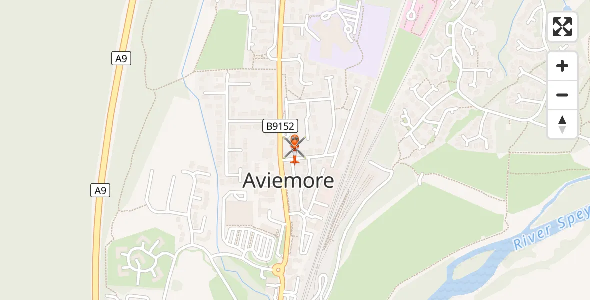 Flight path map showing Coastguard Helicopter route from Aviemore to Aviemore