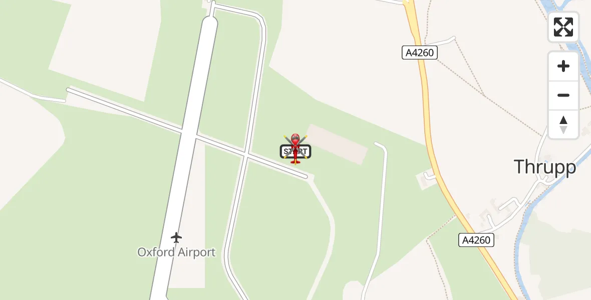 Flight path map showing Air Ambulance Helicopter route from London Oxford Airport to London Oxford Airport