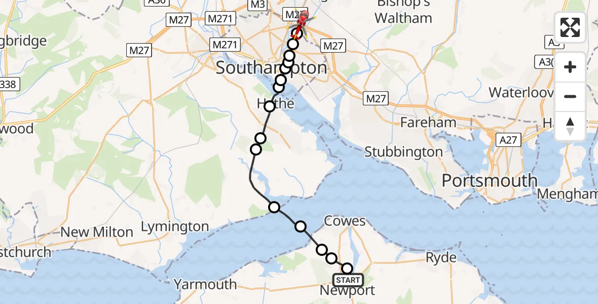 Flight path map showing Air Ambulance Helicopter route from St Mary's Hospital Helipad to Mansbridge