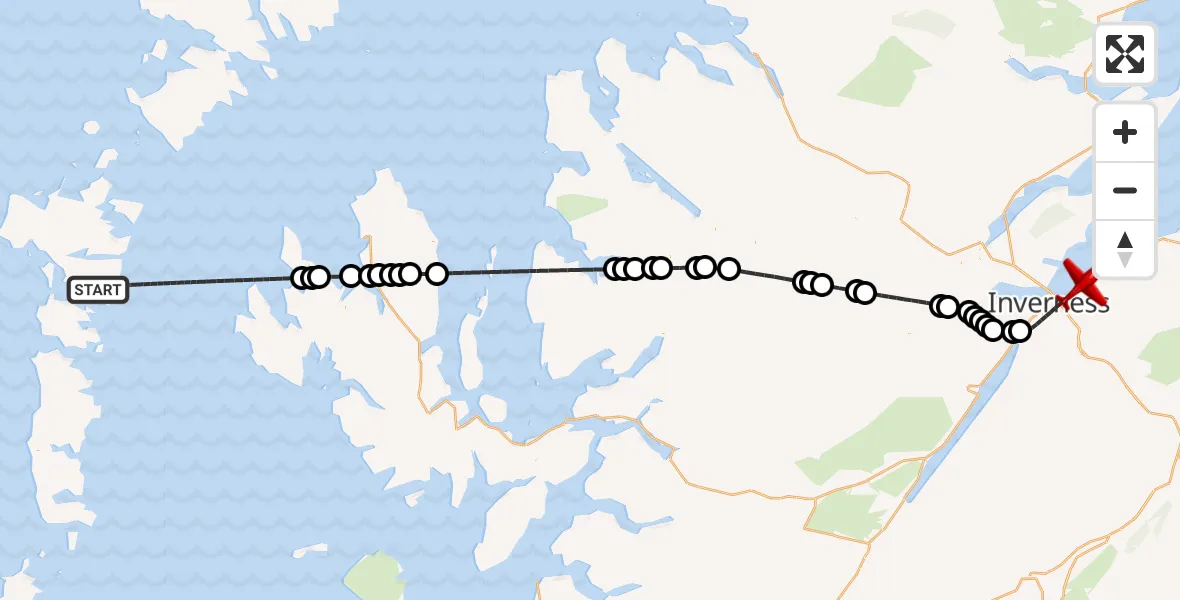 Flight path map showing Air Ambulance Aircraft route from Inner Seas to Inverness