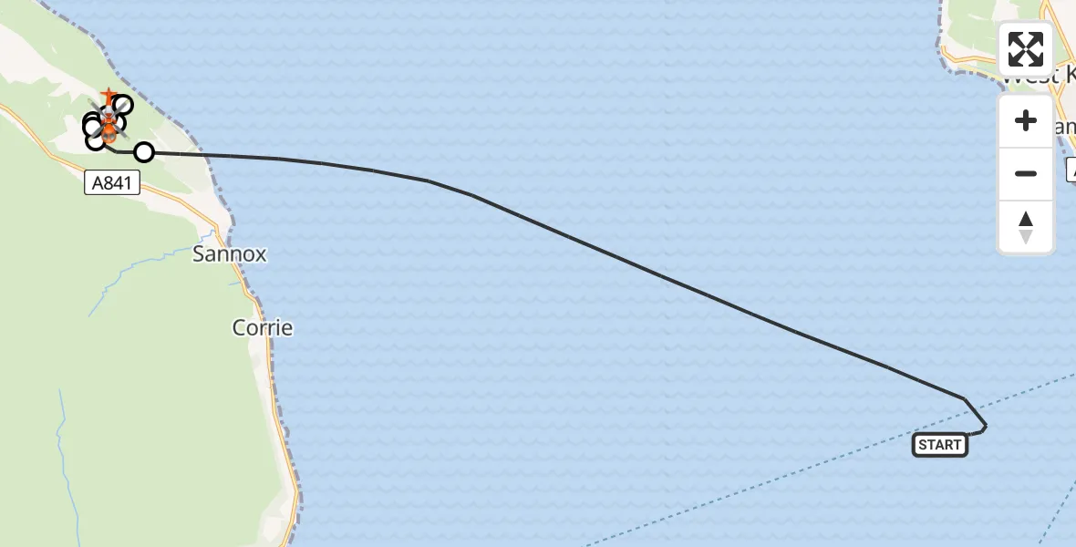 Flight path map showing Coastguard Helicopter route from Inner Seas to Laggantuin