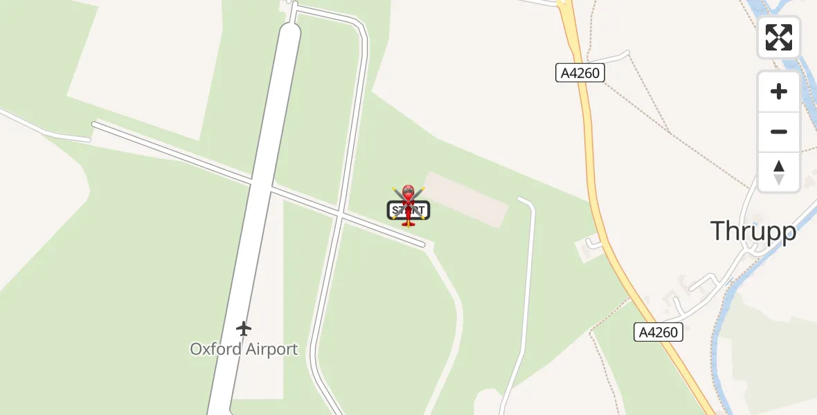 Flight path map showing Air Ambulance Helicopter route from London Oxford Airport to London Oxford Airport