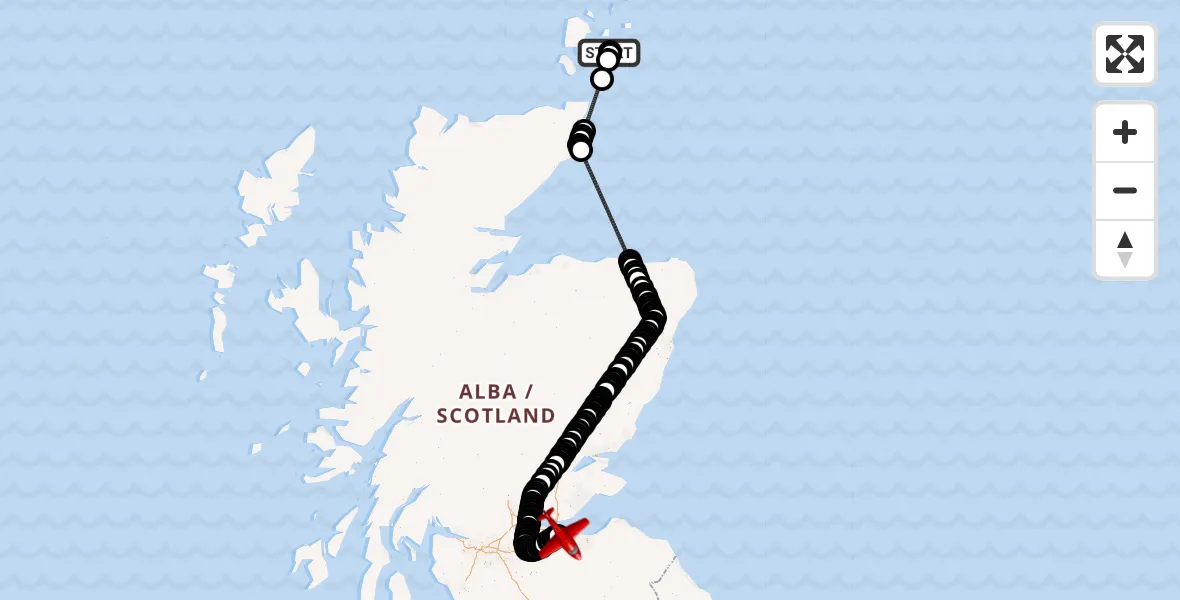 Flight path map showing Air Ambulance Aircraft route from Sand of Ness to Edinburgh Airport