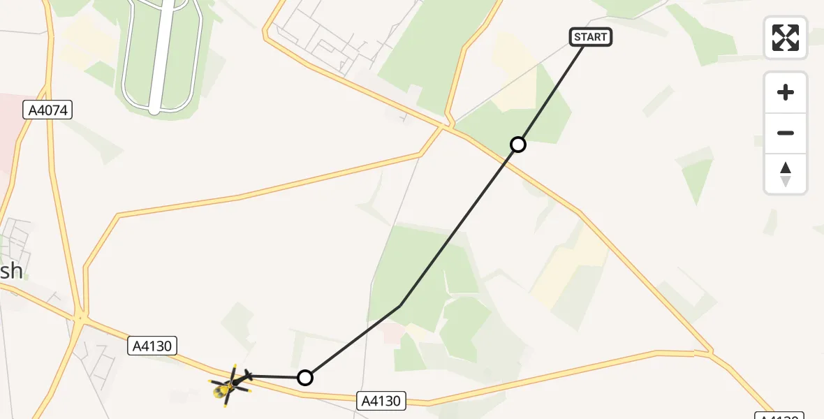Flight path map showing Police Helicopter route from Ewelme to Crowmarsh Gifford