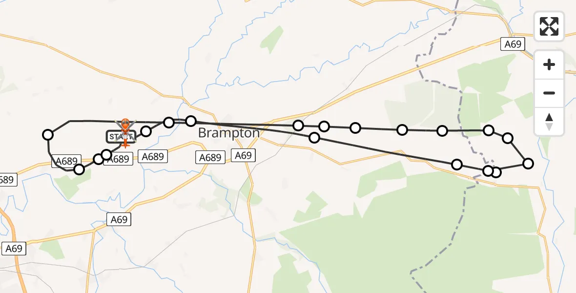 Flight path map showing Coastguard Helicopter route from Carlisle Lake District Airport to Carlisle Lake District Airport