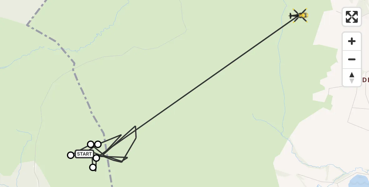 Flight path map showing Police Helicopter route from Llandegla to Minera