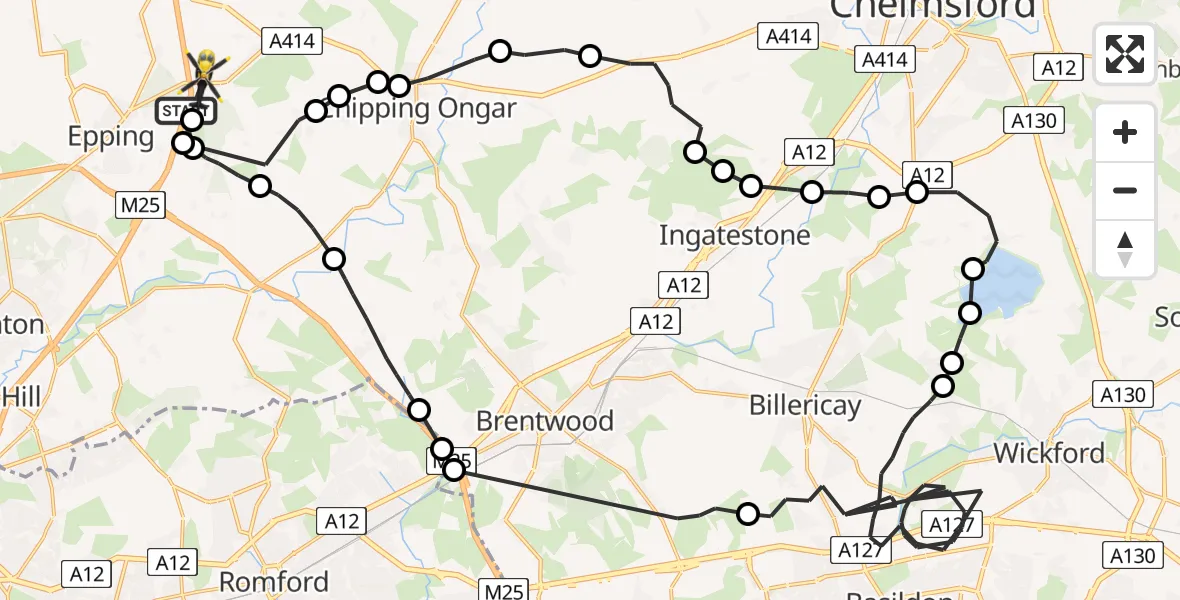 Flight path map showing Police Helicopter route from Coopersale to Coopersale