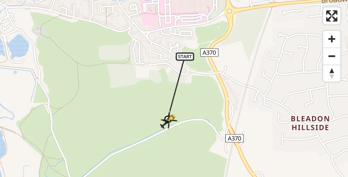 Flight path map showing Police Helicopter route from Weston General Hospital to Uphill