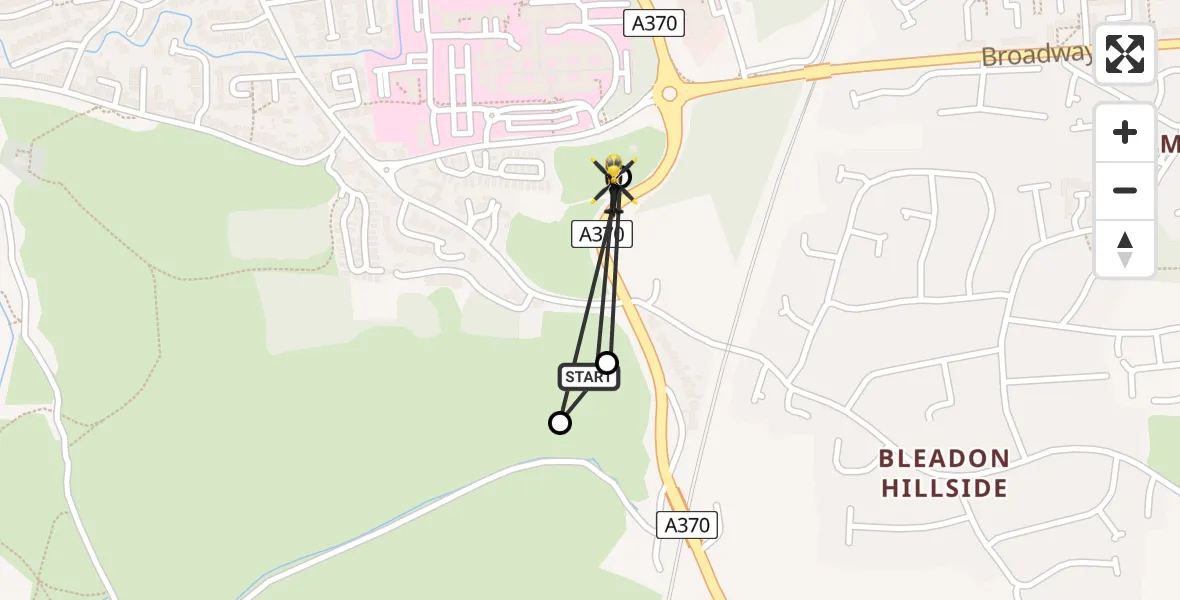 Flight path map showing Police Helicopter route from Weston General Hospital to Weston General Hospital