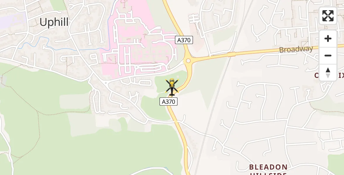 Flight path map showing Police Helicopter route from Weston General Hospital to Weston General Hospital