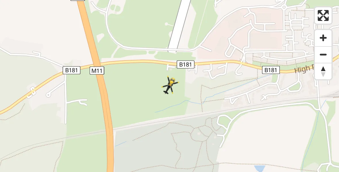 Flight path map showing Police Helicopter route from North Weald Airfield to North Weald Airfield