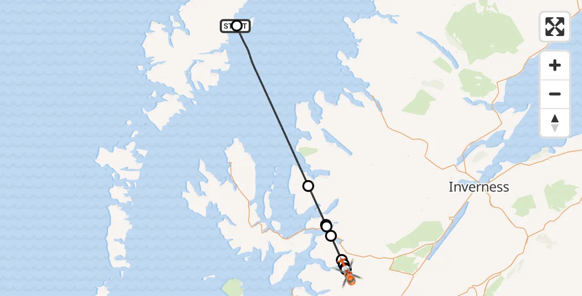 Flight path map showing Coastguard Helicopter route from Stornoway Airport to Highland