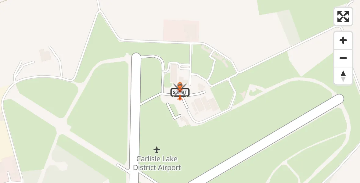 Flight path map showing Coastguard Helicopter route from Carlisle Lake District Airport to Carlisle Lake District Airport