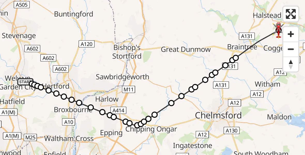 Routekaart van de vlucht: Air Ambulance Helicopter to Earls Colne Airfield