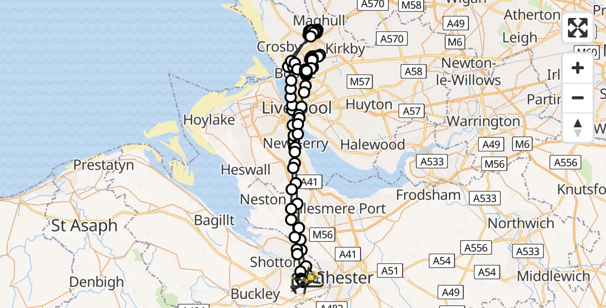 Flight route Police Helicopter Hawarden Airport - Hawarden Airport, 22 April 2026, 17:34
