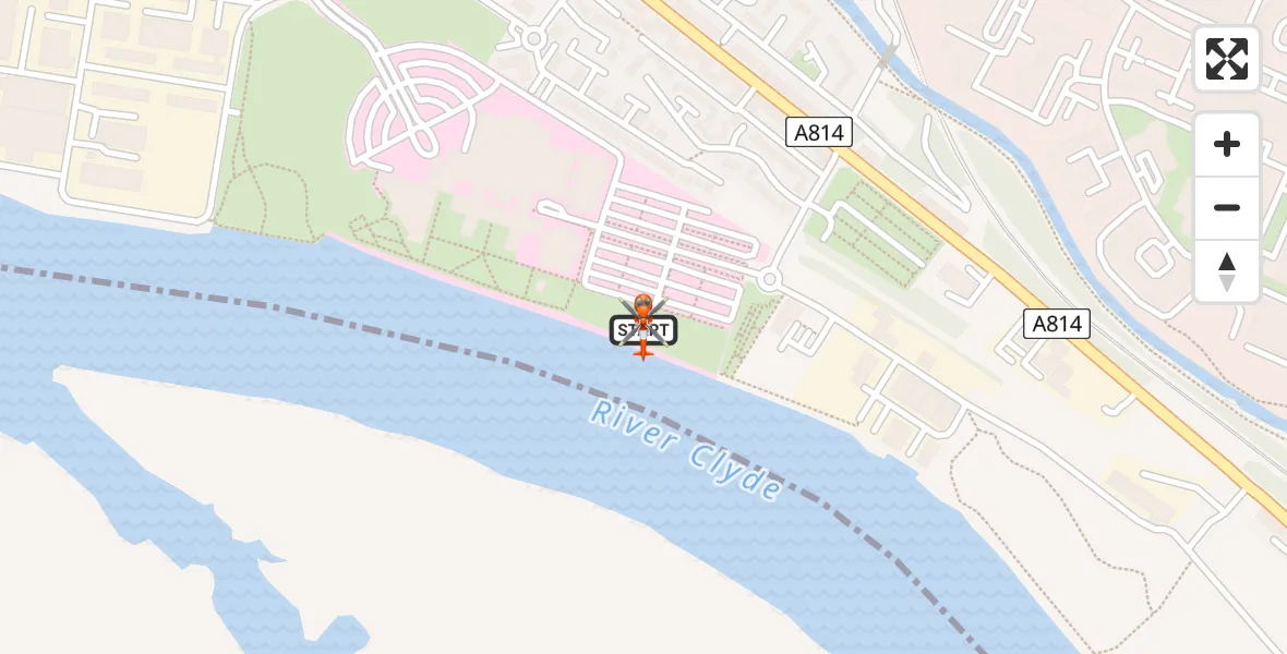 Flight path map showing Coastguard Helicopter route from Golden Jubilee Hospital to Golden Jubilee Hospital