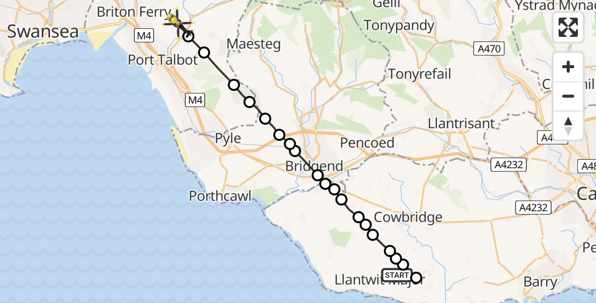 Flight path map showing Police Helicopter route from Llanmaes to Cwmavon